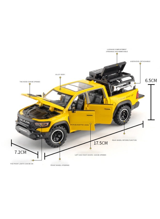 1:32 Alloy Collectible Ram Mammoth Pickup Car Model Toy, Diecast Zinc Alloy Mammoth Pull Back Collectible Toy Car,  Sound and Light Pull Back Model Car for Kids Boy Girl Gift 17.5cm*7.2cm*6.5cm - Image 2